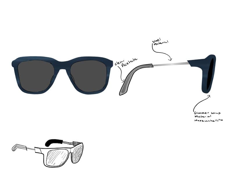 Final concept sketch 1 with material callouts