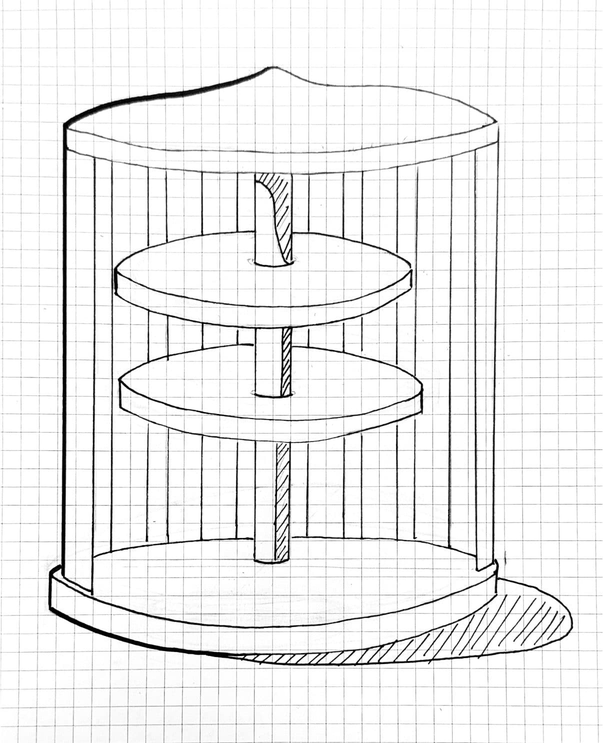 Final concept sketch of the tiered book-sharing structure