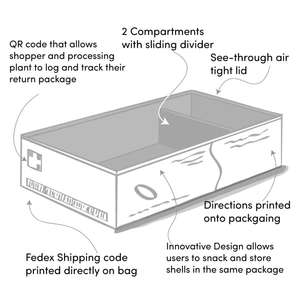 Design concept sketch of a two-compartment tray with sliding divider