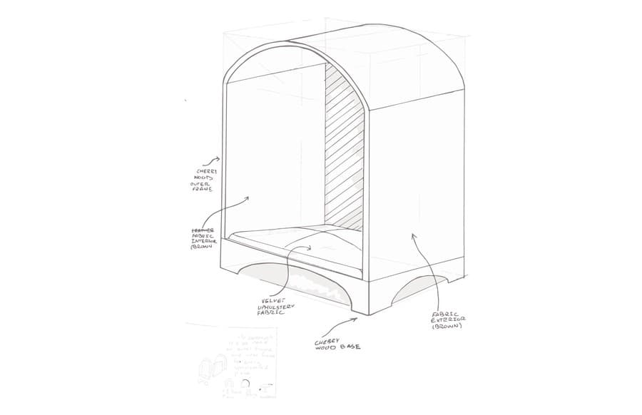 Final manufacturing drawing of the chair, with material callouts